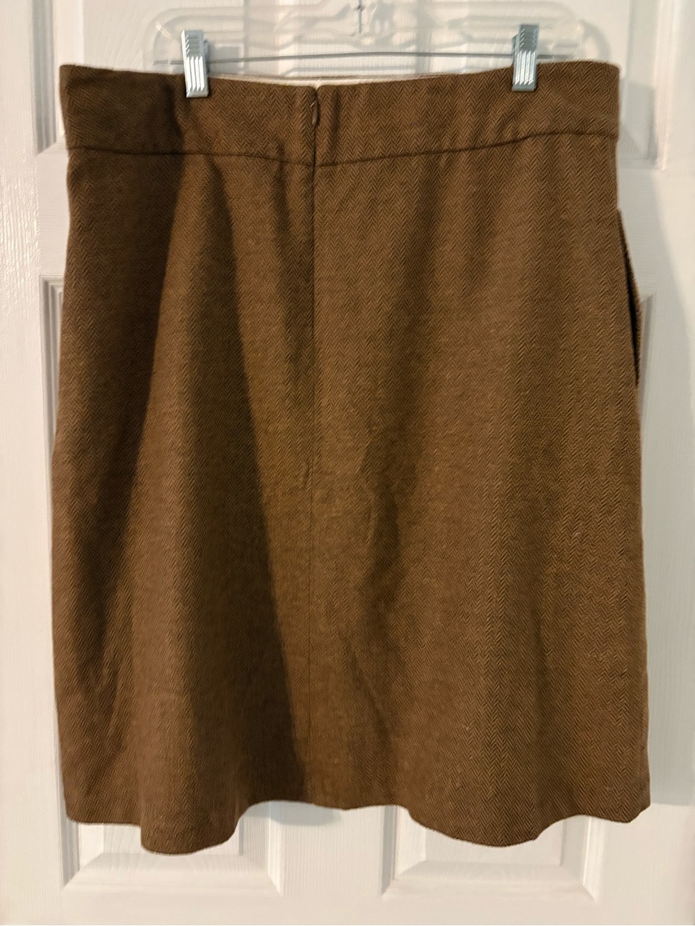 Brown Herringbone Wool Blend A-Line Skirt Cottagecore Fall Mini Size 16 - Picture 4 of 7